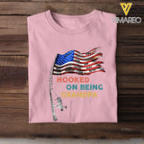 Personalized Hooked On Being Grandpa with Kid Names Tshirt Printed QTTB1306