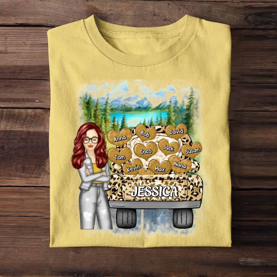Personalized Girl & Jeep Hearts with Kid Names T-shirt Printed PNDT1406