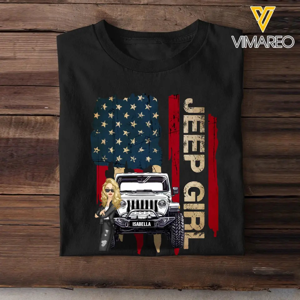 Personalized Jeep Girl Colorful Flag Tshirt Printed QTDT1906