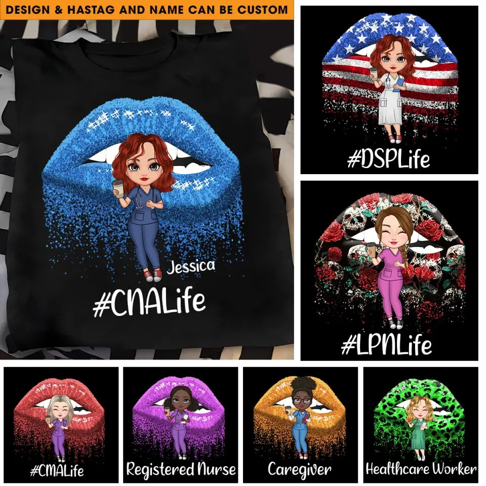 Personalized Nurse Chibi On Glitter Sexy Lips Gifts For Nurse 2D Printed Tshirt