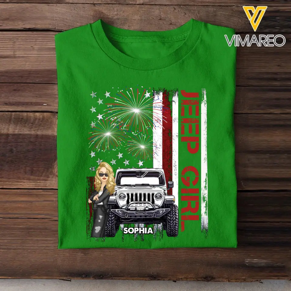 Personalized Jeep Girl Firework Flag Background Jeep Lovers Gift T-shirt Printed MTPN2106