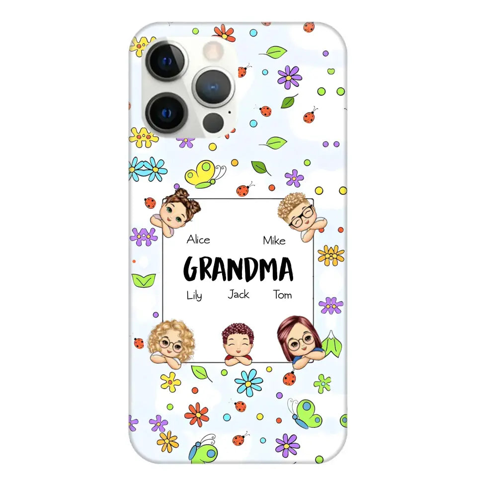 Personalized Grandma with Kids Name Flowers Background Gift For Grandma Phonecase PNDT2906