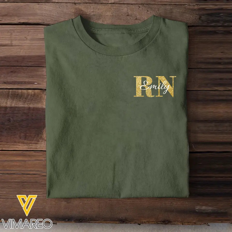 Personalized RN Nurse Title Glitter Gold T-shirt Printed QTKH0407