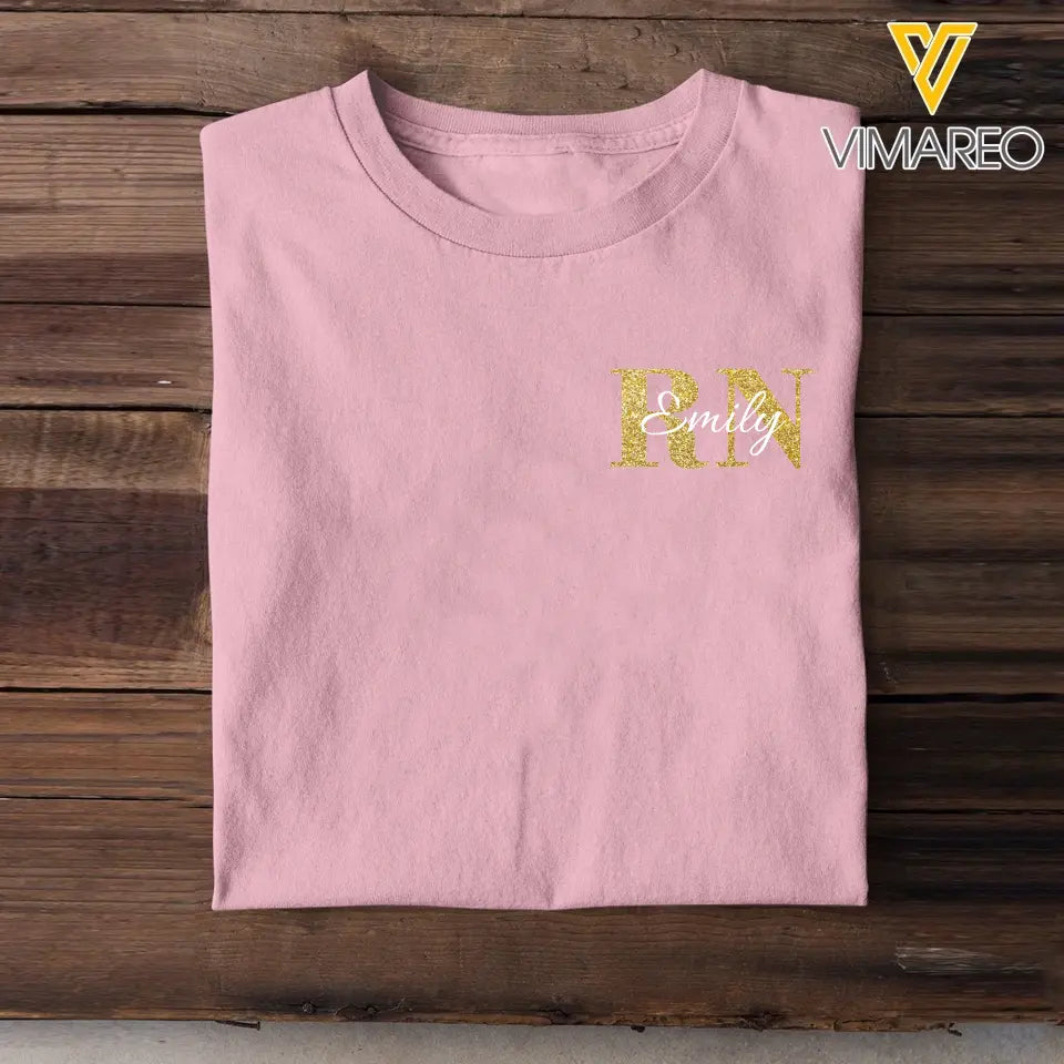Personalized RN Nurse Title Glitter Gold T-shirt Printed QTKH0407
