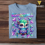 Personalized Owl Grandma Hearts with Kid Name T-shirt Printed 23JUL-PN04