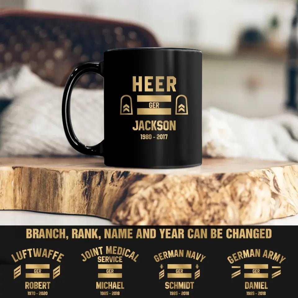 Personalized Germany Veteran/Soldier Rank Camo & Flag Black Mug Printed 23JUL-DT04