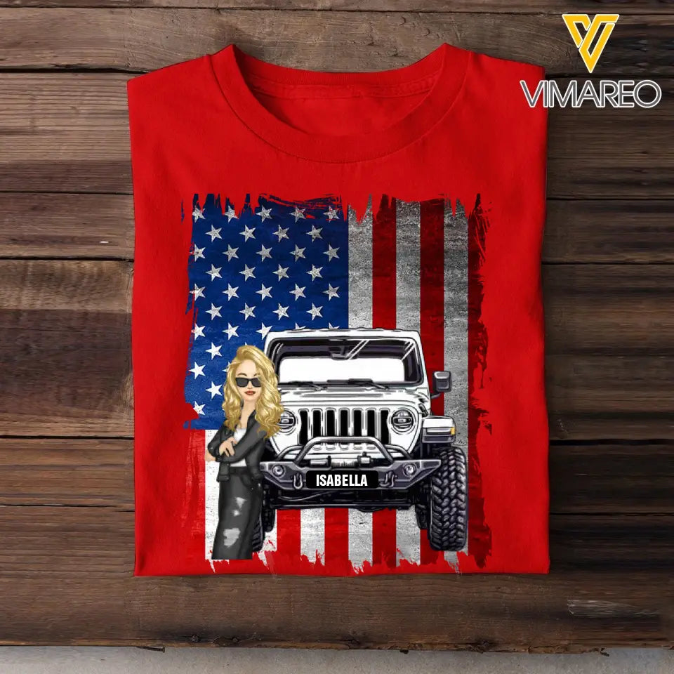 Personalized Jeep Girl Flag T-shirt Printed QTDT1007