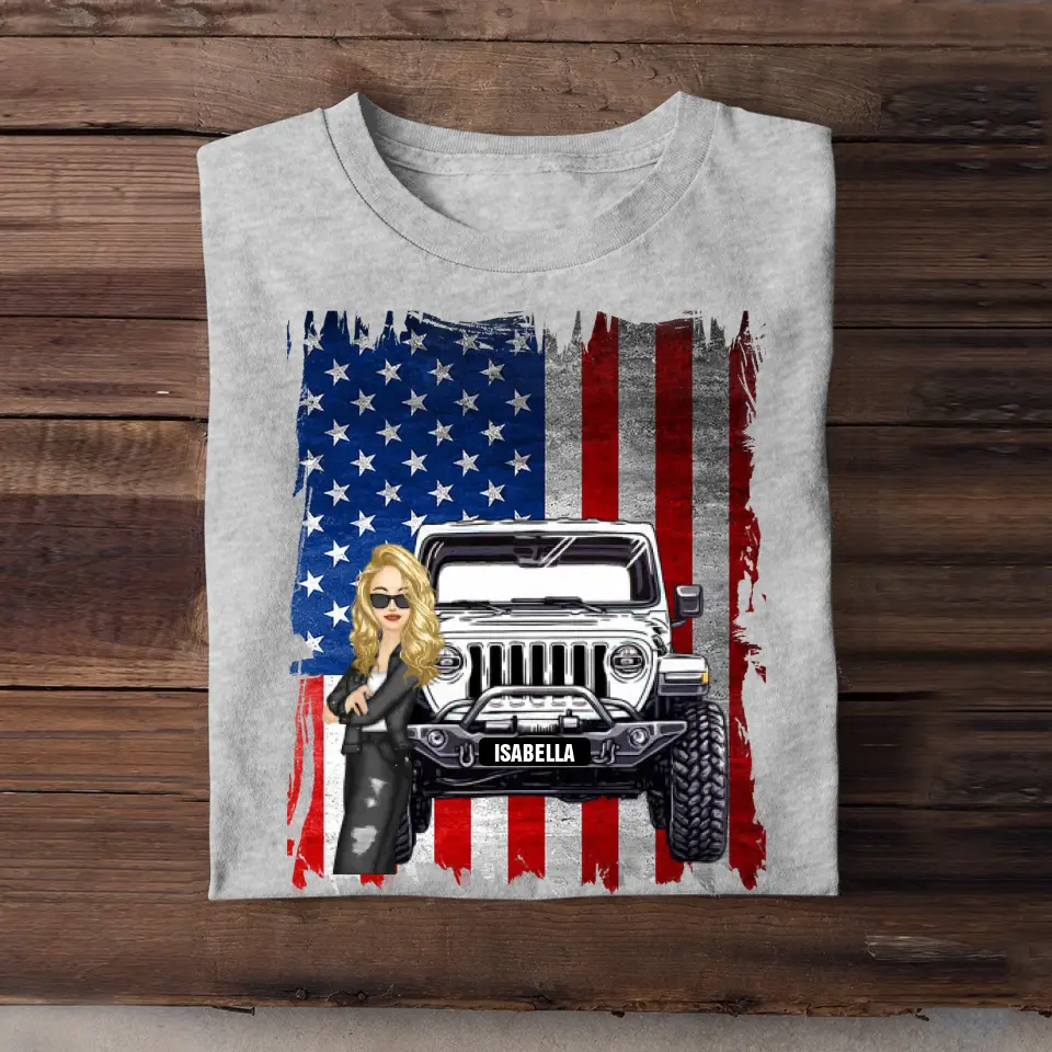 Personalized Jeep Girl Flag T-shirt Printed QTDT1007