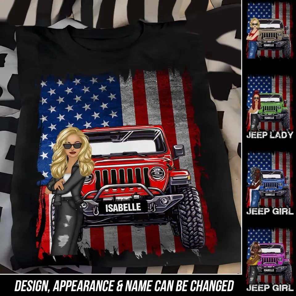 Personalized Jeep Girl Flag T-shirt Printed QTDT1007