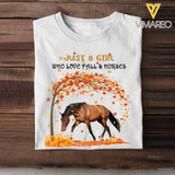 Personalized Upload Your Horse Photo Just A Girl Who Love Fall & Horses Fall Season Pumpkin T-shirt Printed MTHKVH0807