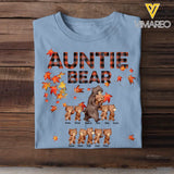 Personalized Auntie Bear with Kid Names Fall Season Maple Leaves T-Shirt Printed 23JUL-HN10