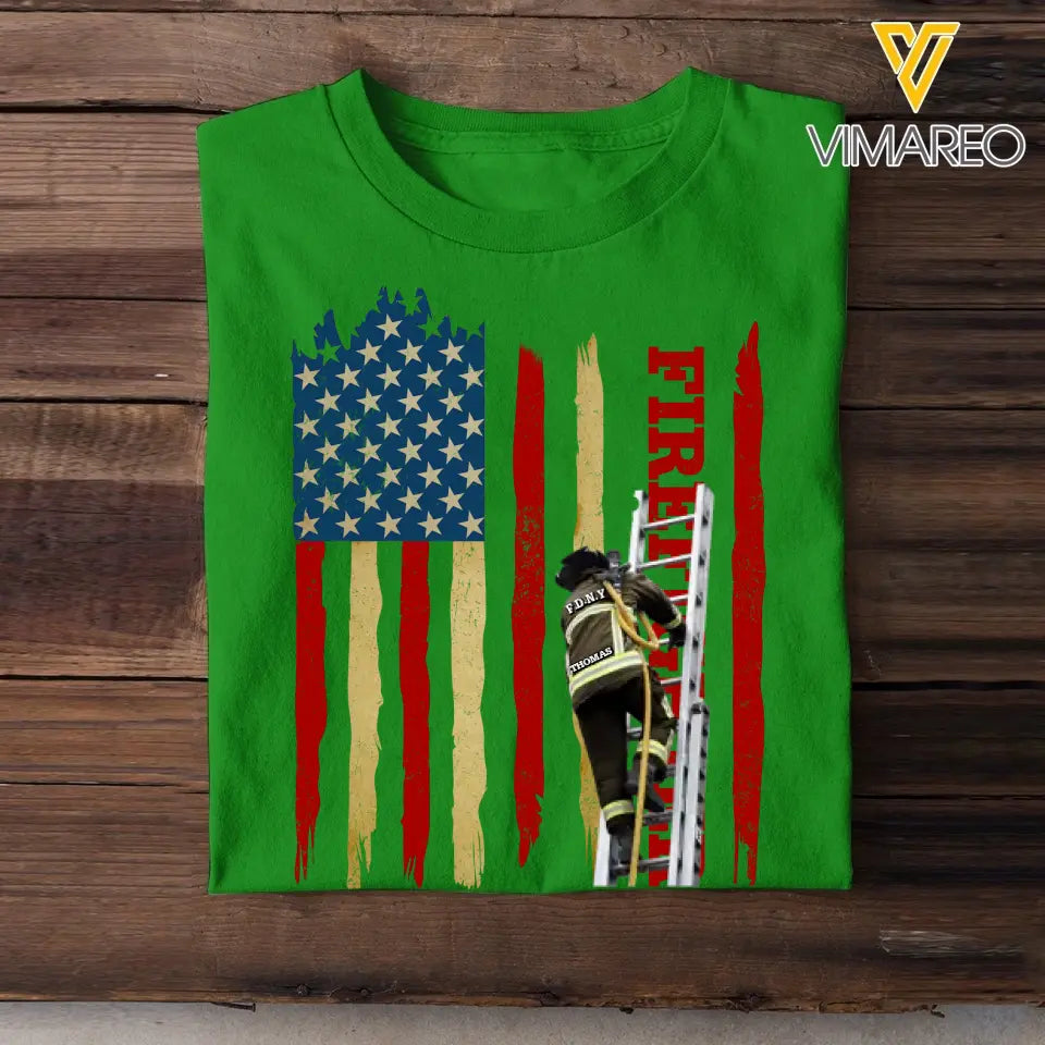 Personalized Firefighter Flag Colorful T-Shirt Printed QTPVD1207