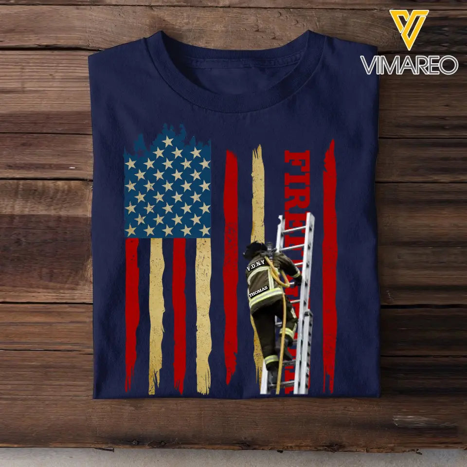 Personalized Firefighter Flag Colorful T-Shirt Printed QTPVD1207