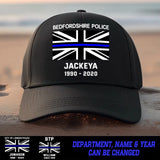 Personalized United Kingdom Flag Law Enforcement Thin Blue Line Department Cap Printed 23JUL-PN12