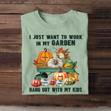 Personalized Fall Season Pumpkin I Just Want To Work In My Garden Hang Out With My Kids TShirt Printed QTHN1907