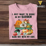 Personalized Fall Season Pumpkin I Just Want To Work In My Garden Hang Out With My Kids TShirt Printed QTHN1907