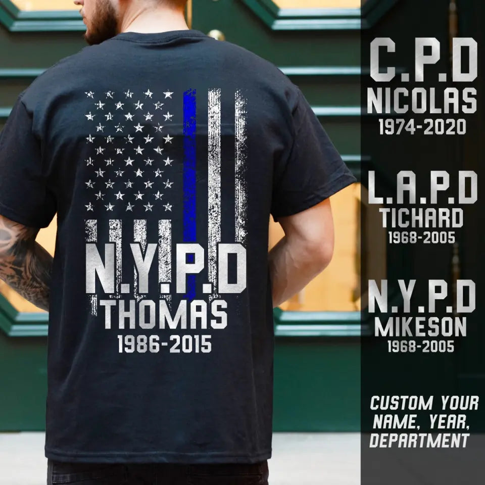 Personalized Police Department & Name US Flag T-shirt Printed 23JUL-PD2207