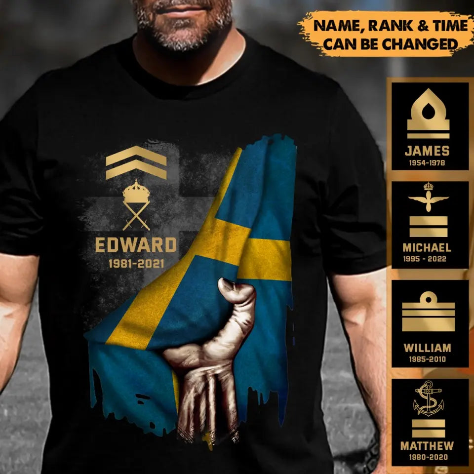 Personalized Swedish Rank Camo Flag T-shirt Printed 23JUL-PN25