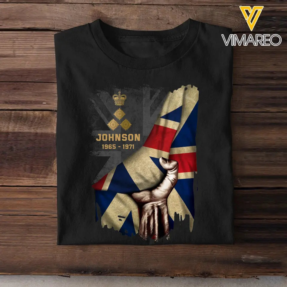 Personalized UK Flag Rank Camo T-shirt Printed 23JUL-PN25