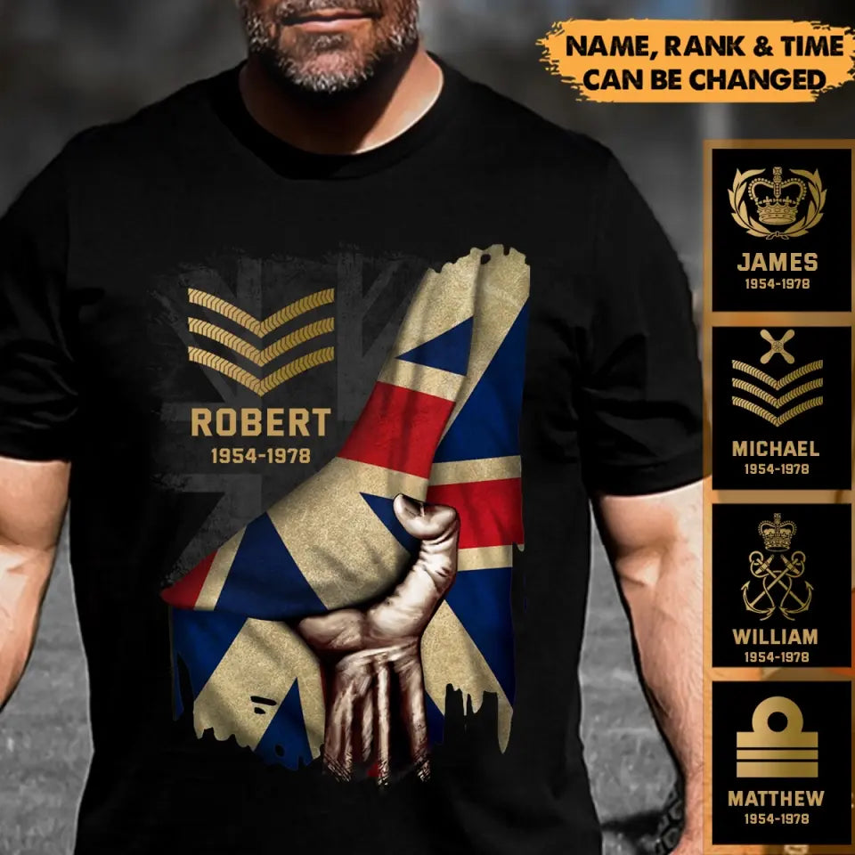 Personalized UK Flag Rank Camo T-shirt Printed 23JUL-PN25