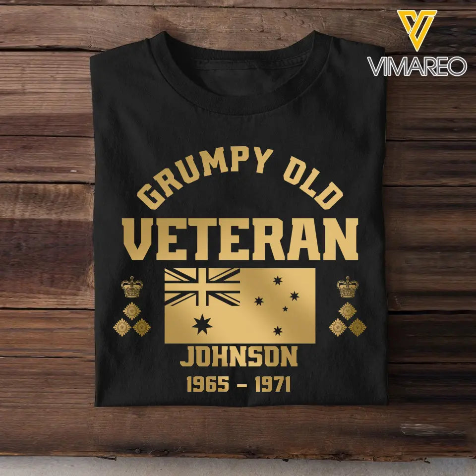 Personalized Grumpy Old VET UK Flag Rank Camo T-shirt Printed 23JUL-DNL25