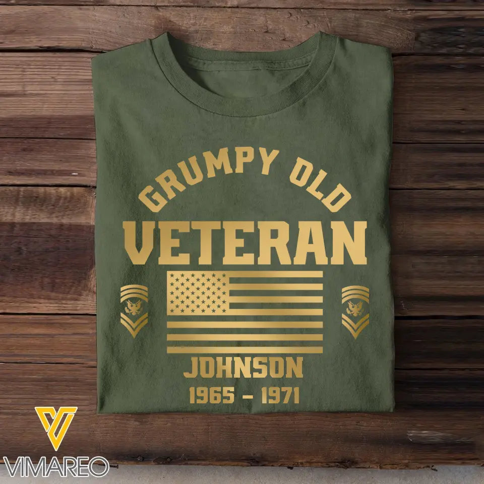 Personalized Grumpy Old VET US Flag Rank Camo T-shirt Printed 23JUL-DNL25