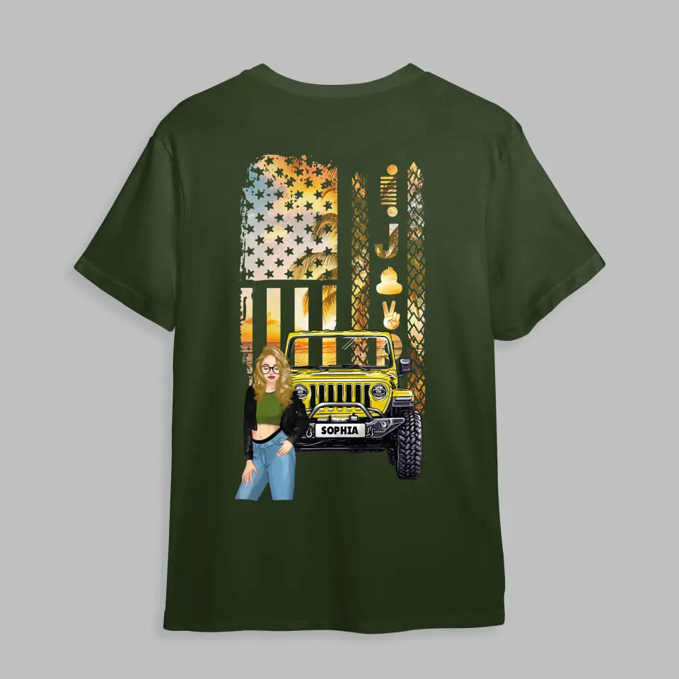 Personalized Jeep Girl Flag T-shirt Printed MTPD2607