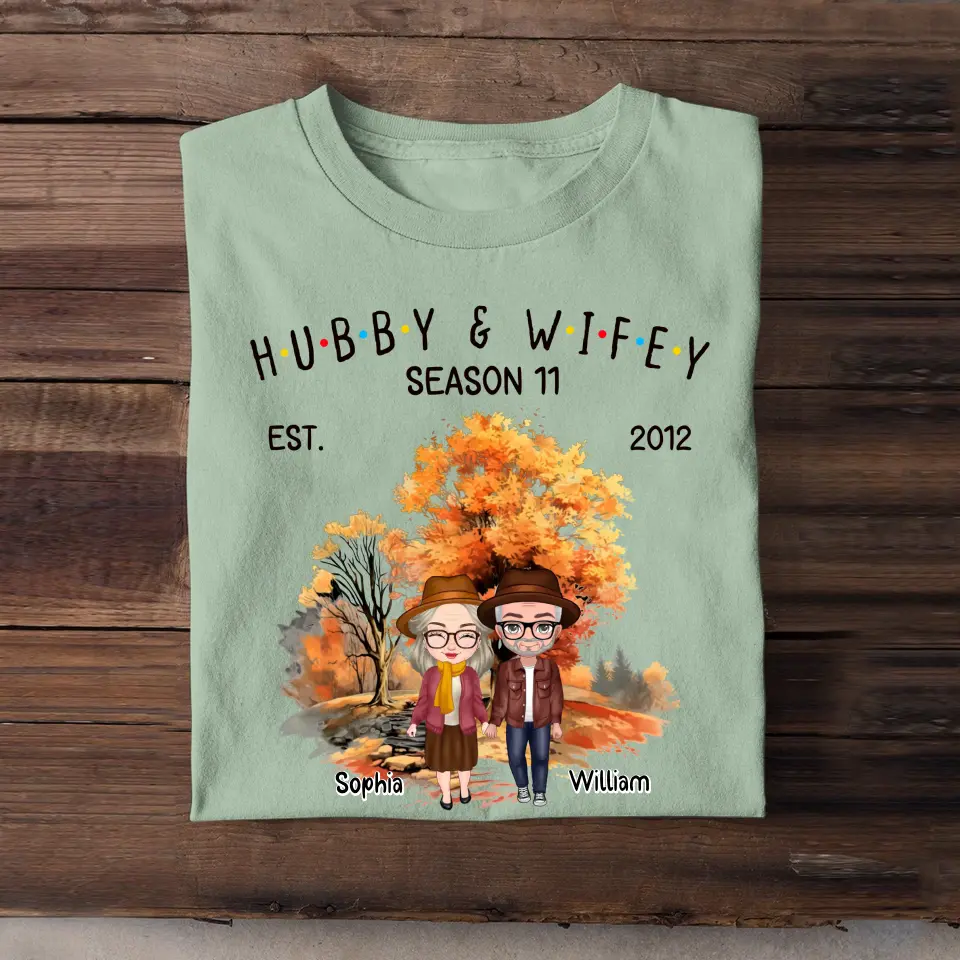 Personalized Fall Season Couple Hubby & Wifey Season 11 EST 2012 T-Shirt Printed HTHHN1407