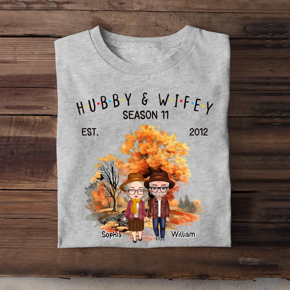 Personalized Fall Season Couple Hubby & Wifey Season 11 EST 2012 T-Shirt Printed HTHHN1407