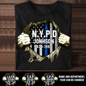 Personalized US Flag Police Department with Name T-shirt Printed KVH202345