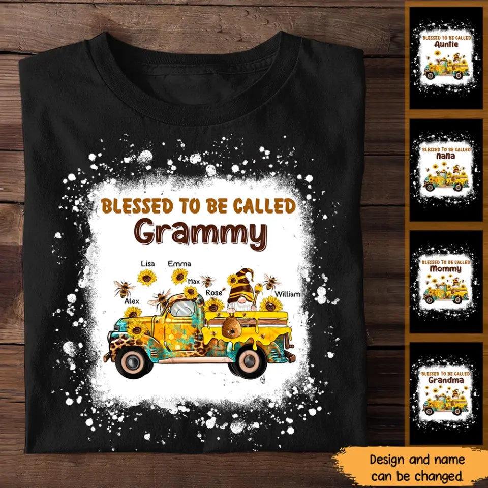 Personalized Blessed To Be Called Grammy Sunflowers Bee Gnome Car & Kid Name T-shirt Printed HTHHN23159