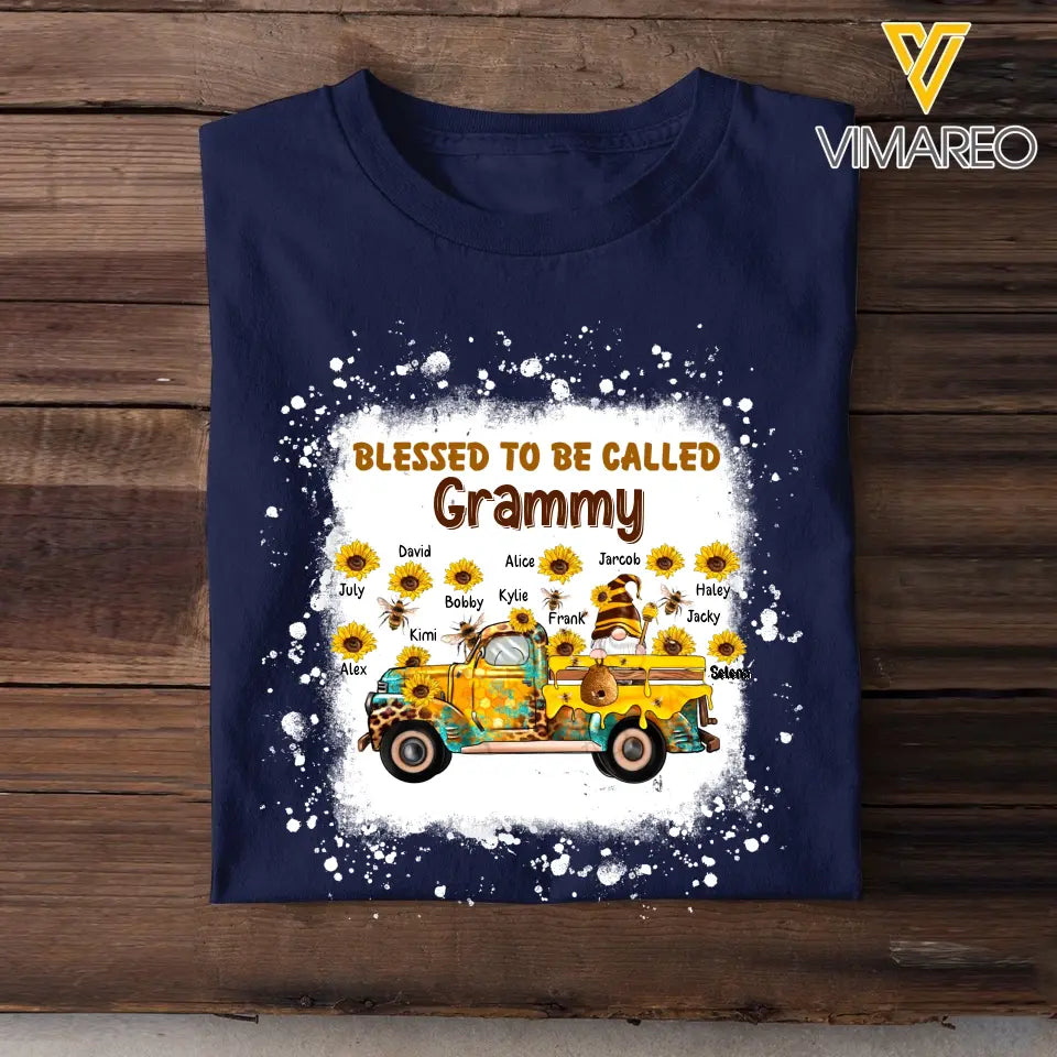 Personalized Blessed To Be Called Grammy Sunflowers Bee Gnome Car & Kid Name T-shirt Printed HTHHN23159