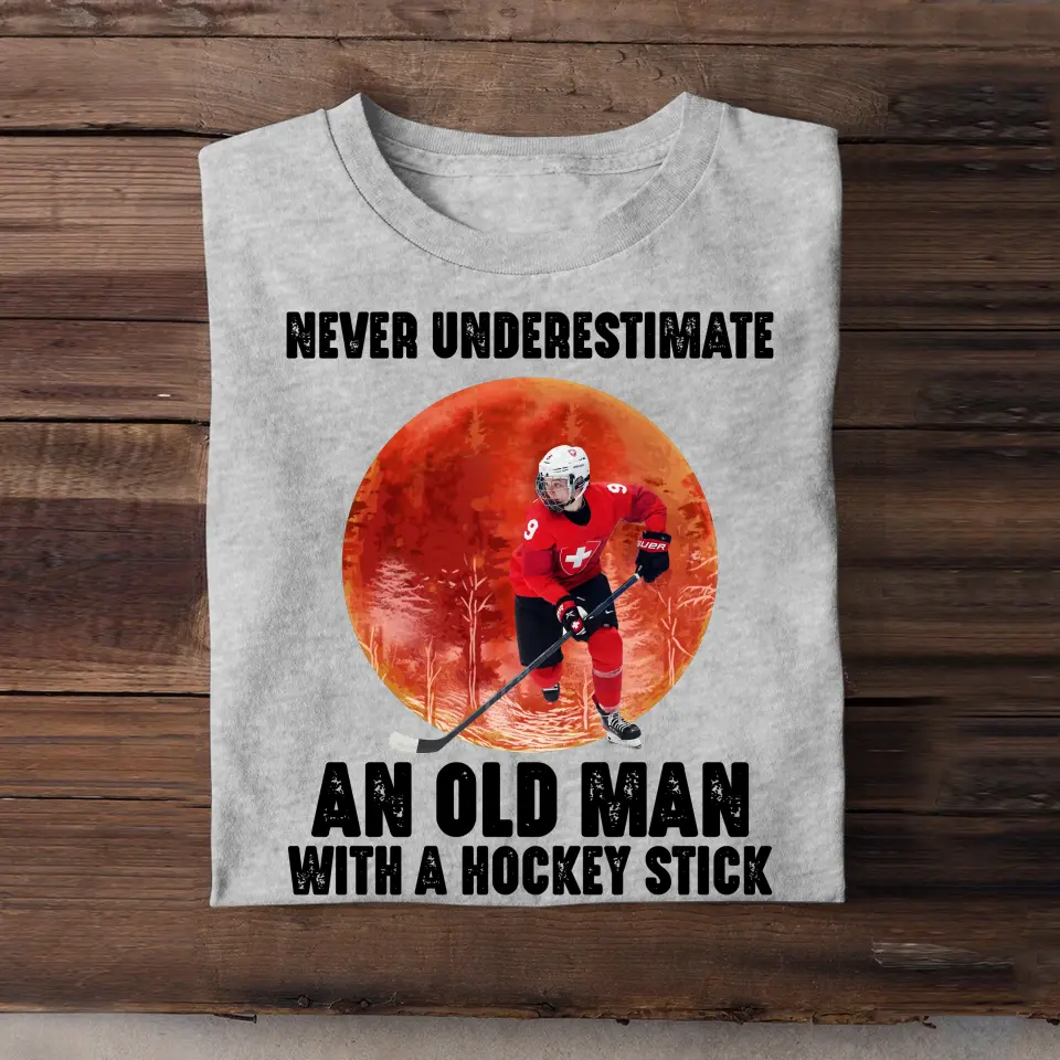 Personalized Never Underestimate An Old Man With A Hockey Stick T-shirt Printed MTHPN1906