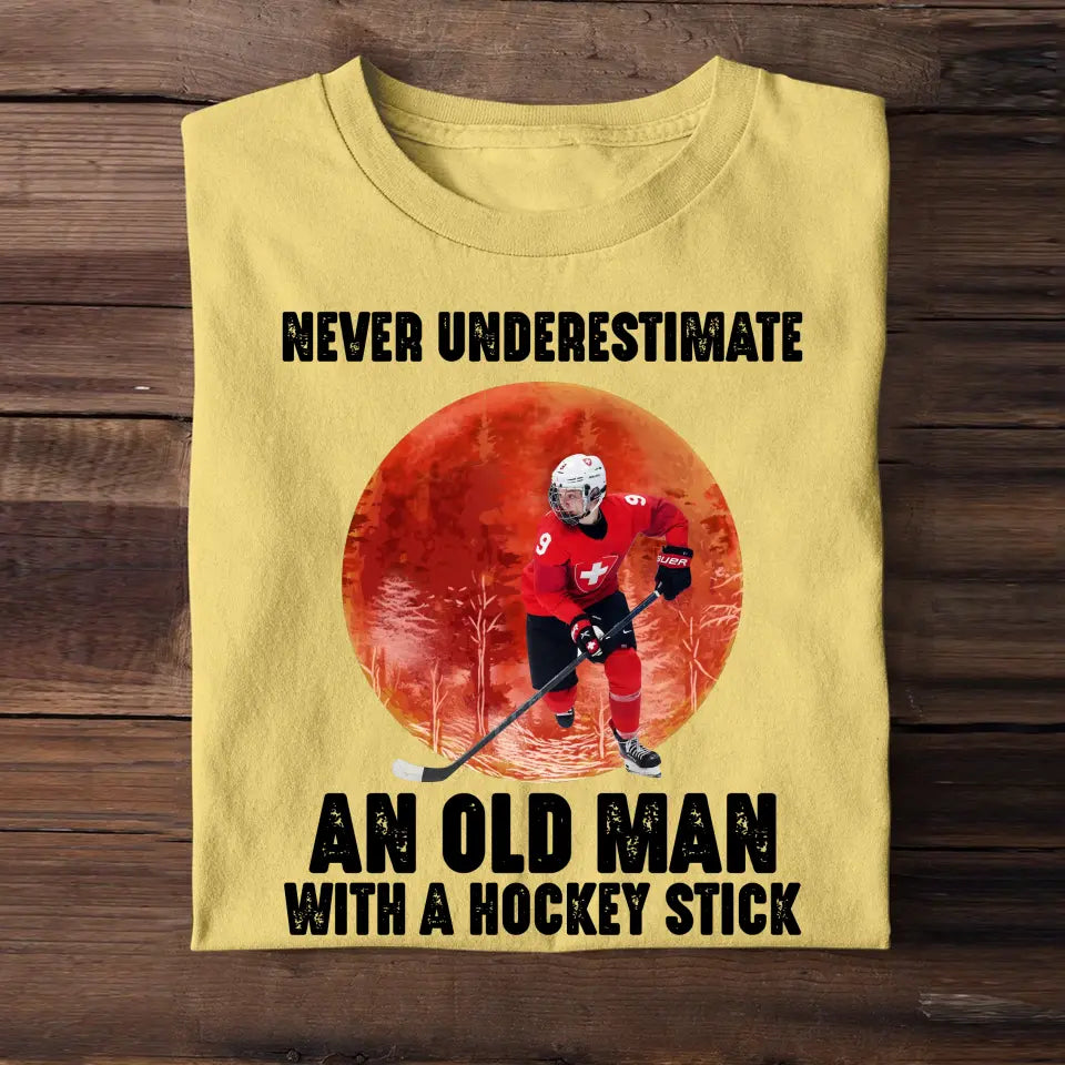 Personalized Never Underestimate An Old Man With A Hockey Stick T-shirt Printed MTHPN1906