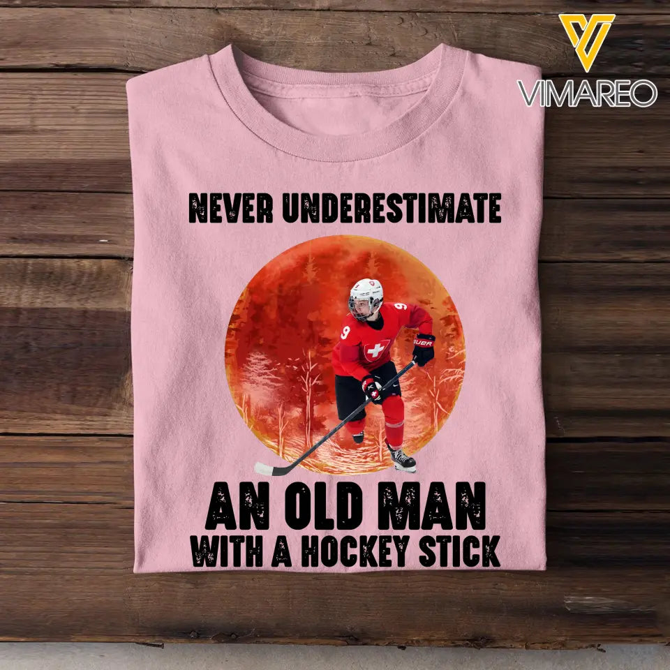 Personalized Never Underestimate An Old Man With A Hockey Stick T-shirt Printed MTHPN1906