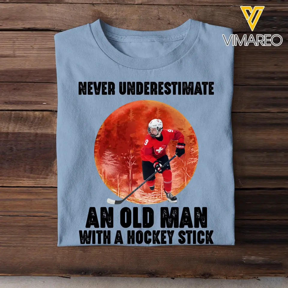 Personalized Never Underestimate An Old Man With A Hockey Stick T-shirt Printed MTHPN1906