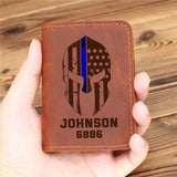 Personalized US Sparta Police Blue Thin Line Leather Card Wallet QTKH360