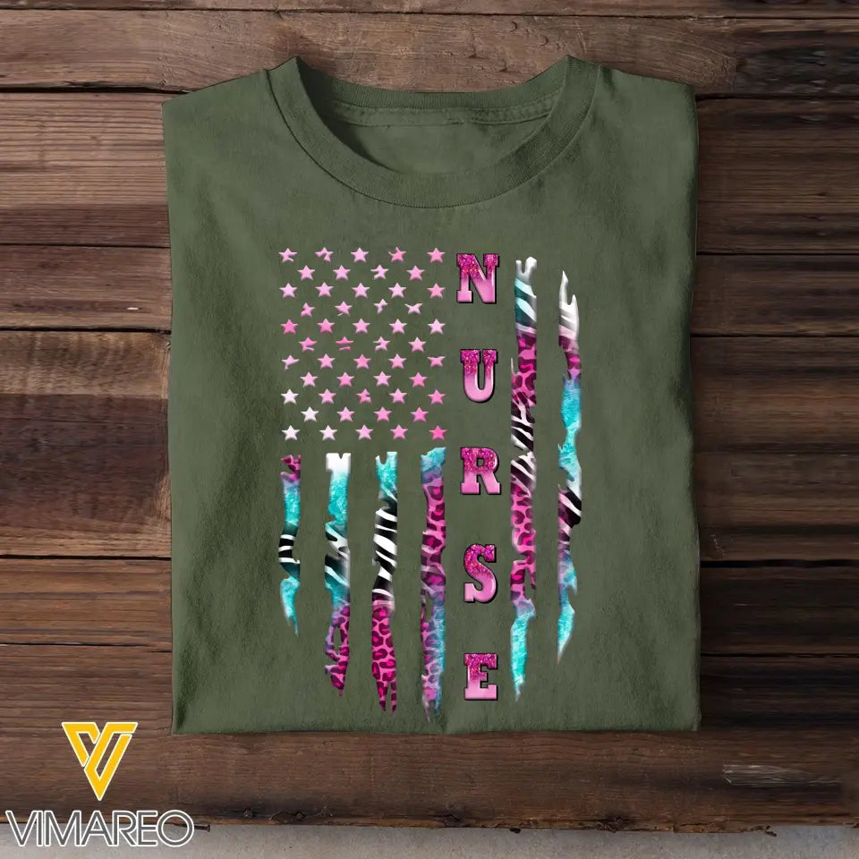 Personalized Nurse Flag Gift For Nurse T-shirt Printed HN23372