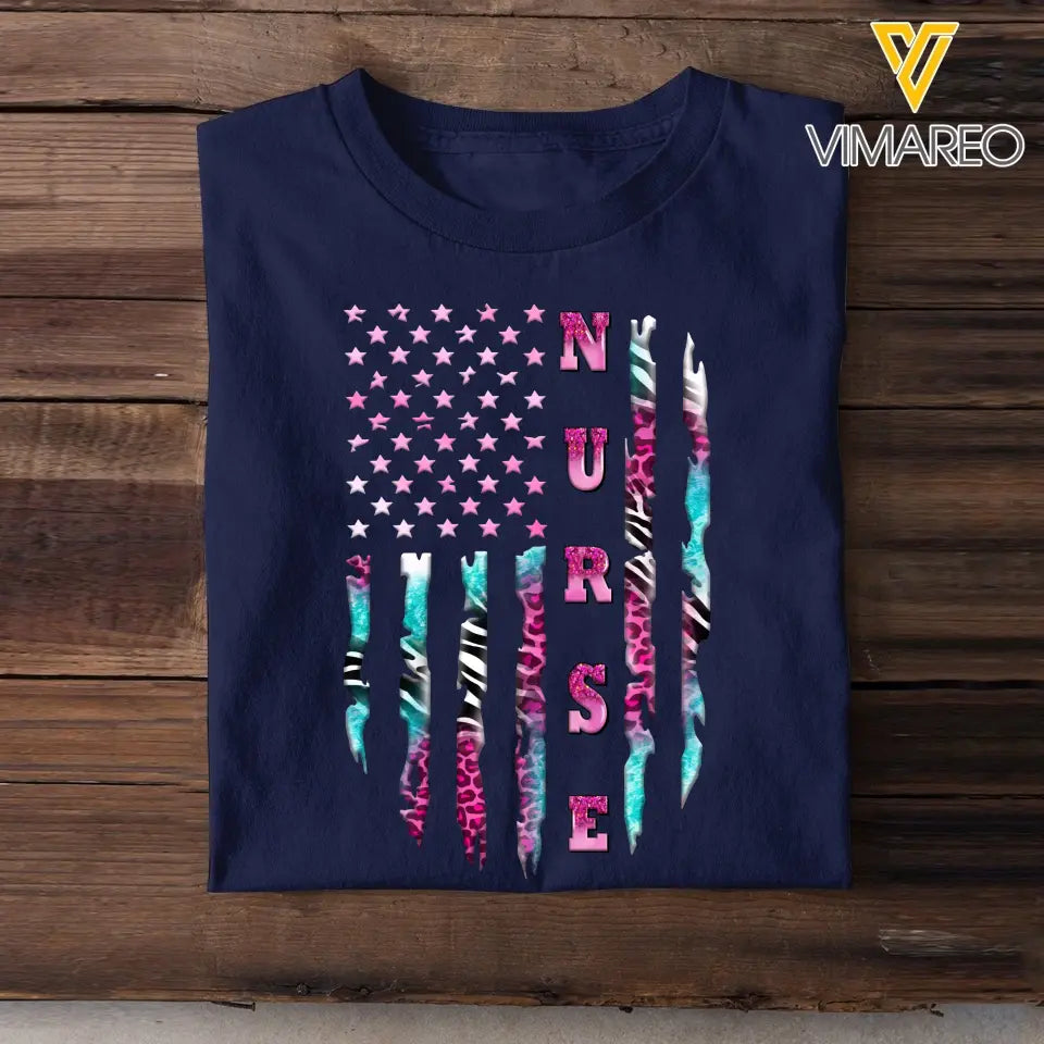 Personalized Nurse Flag Gift For Nurse T-shirt Printed HN23372