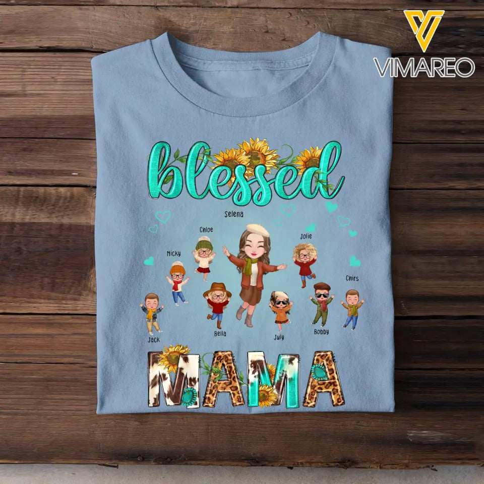 Personalized Fall Season Blessed Mama Kid Names Tshirt HTHHN23385