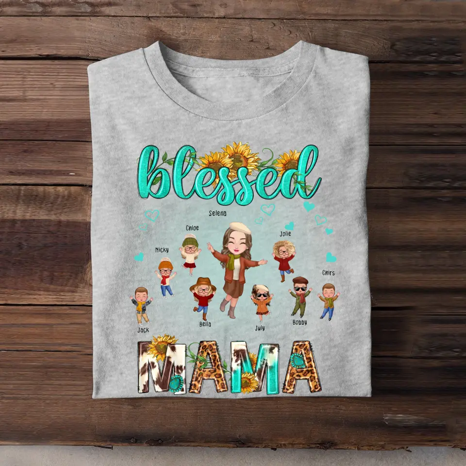 Personalized Fall Season Blessed Mama Kid Names Tshirt HTHHN23385