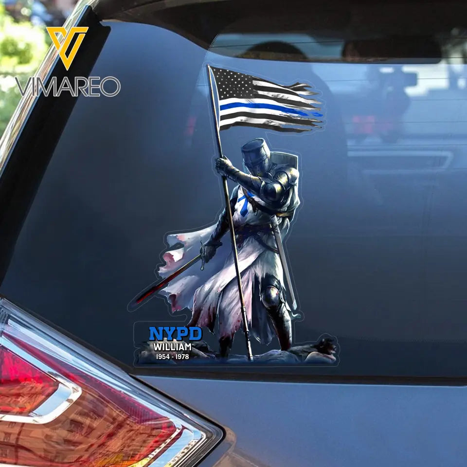 Personalized Blue Thin Line Knight Templar Warrior Car Decal LDMPTN23394