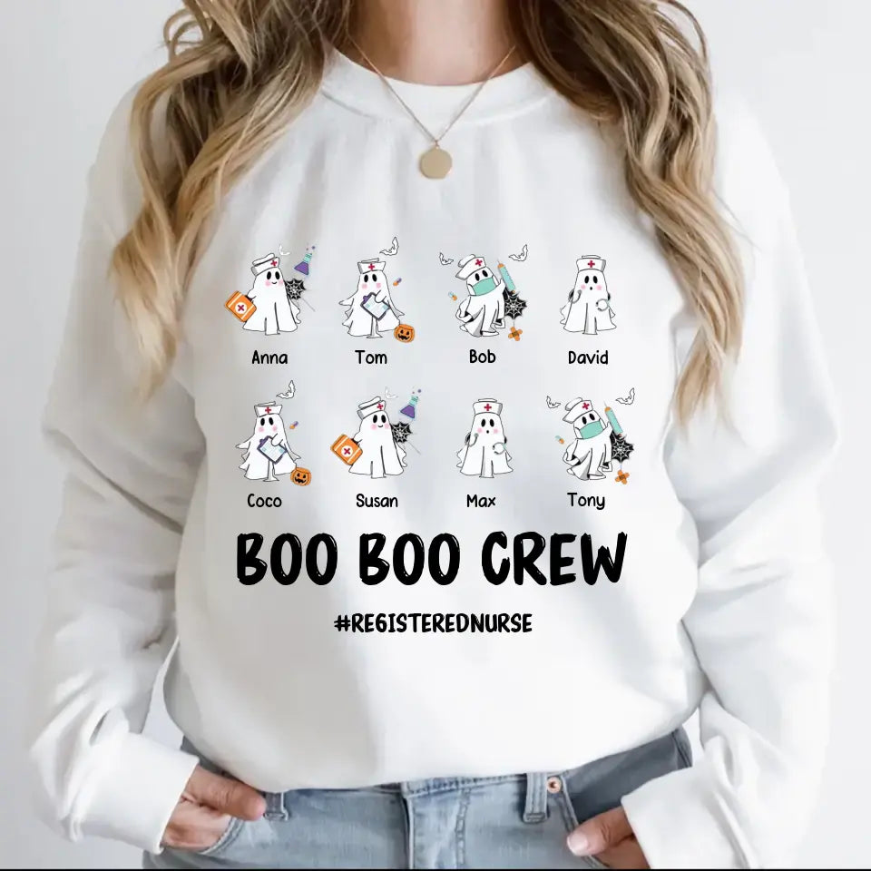Personalized Boo Boo Crew Ghosts with Kid Names Gift for Nurse Sweatshirt Printed HTHVQ23400