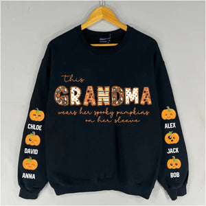 Personalized This Grandma Wears Her Spooky Pumpkins On Her Sleeve Sweatshirt Printed HTHKVH23412