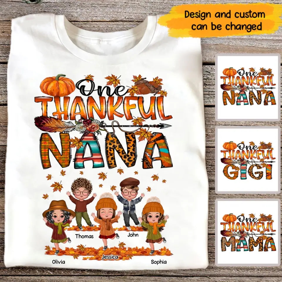 Personalized Fall Season One Thankful Mama Kid Names T-shirt Printed HTHVQ23450
