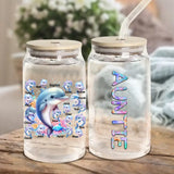 Personalized Auntie Dolphins with Kid Names Can Glass MTPN23464