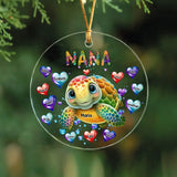 Personalized Nana Grandma Turtle Hearts with Kid Names  Christmas Gift Acrylic/Ceramic Ornament Printed PTN23471