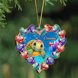 Personalized Grandma Turtle Hearts with Kid Names Wooden Ornament Printed PTN23594
