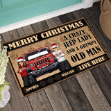 Personalized Merry Christmas A Crazy Jeep Lady And A Grumpy Old Man Live Here Couple Doormat HN23631