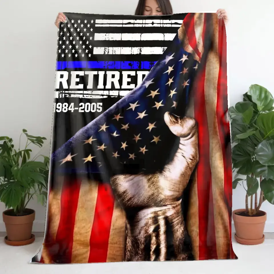 Personalized US Law Enforcement Retired Service Time Sherpa or Fleece Blanket Printed KVH23649